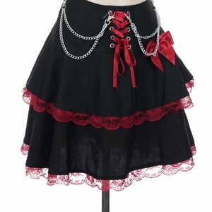 Black and Red Lace Layered Skirt